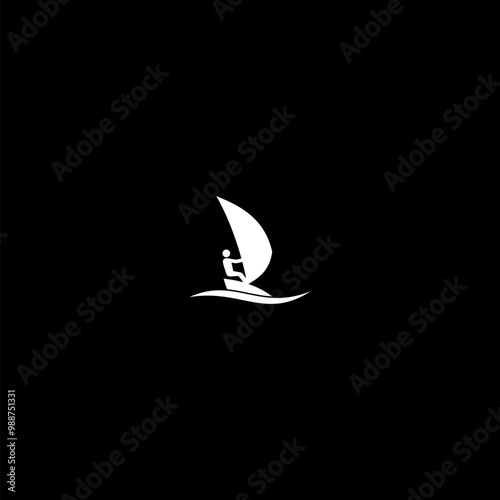 Wind surfing icon isolated on dark background