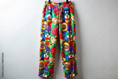 Multicolored, oversized trousers with a visually striking and humorous design for a comedic or festive setting. photo