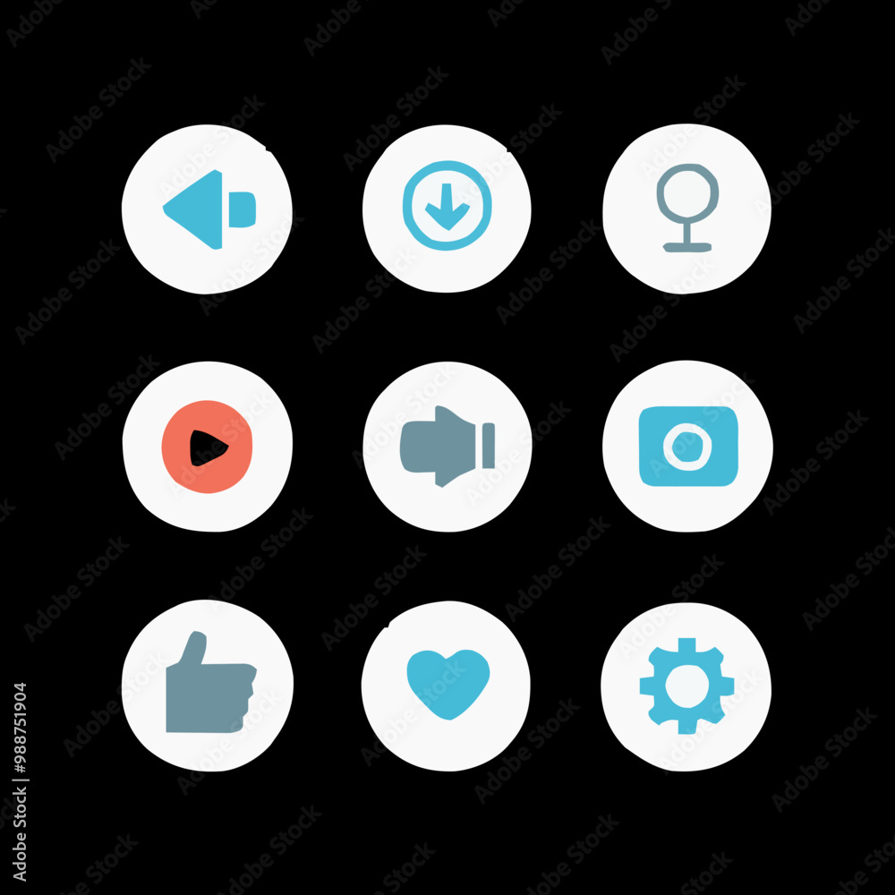Vector icon, like icon, camera icon, colour icon, 9 icons Vector icon, like icon, camera icon, colour icon, 9 icons