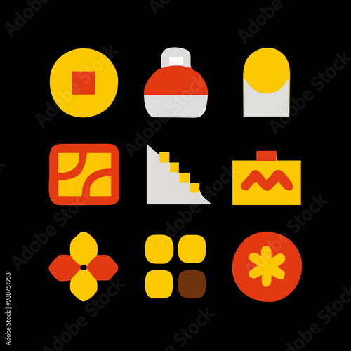 Business icons, social media icons, 9 icons, chart, lock icons 