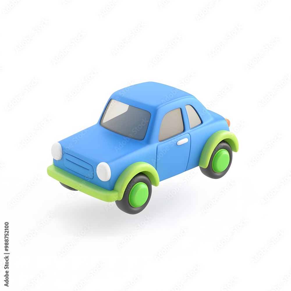 Cute Blue Car with Green Wheels Cute Blue Car with Green Wheels