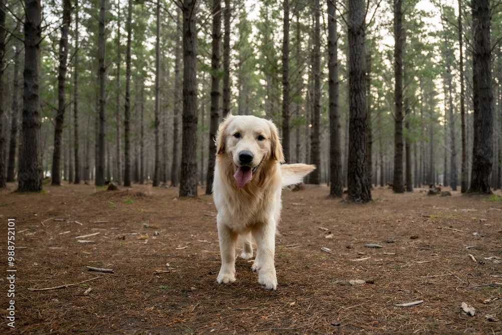 Golden retriever dog in forest Golden retriever dog in forest