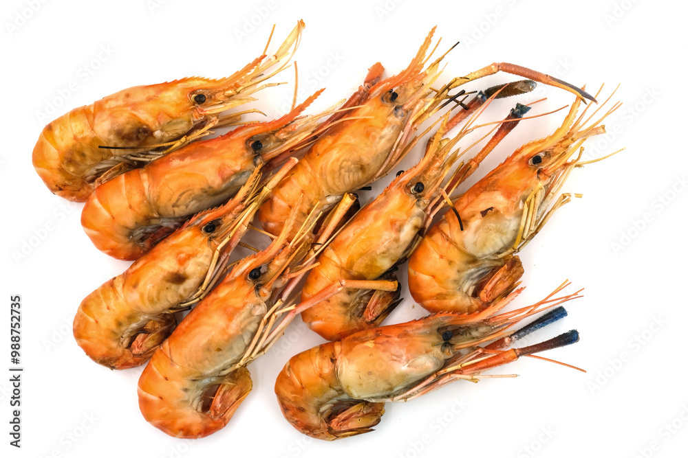 Grilled shrimp on a white background. Seafood. Natural symptoms Grilled shrimp on a white background. Seafood. Natural symptoms
