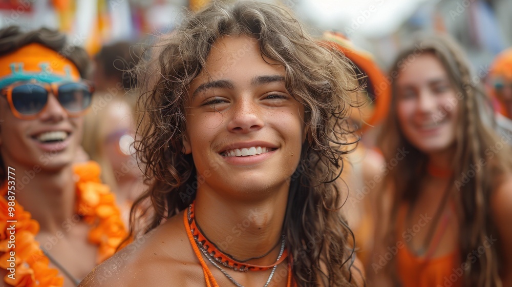Joyful celebration at a vibrant summer festival featuring friends in bright attire enjoying the lively atmosphere. Generative AI Joyful celebration at a vibrant summer festival featuring friends in bright attire enjoying the lively atmosphere. Generative AI