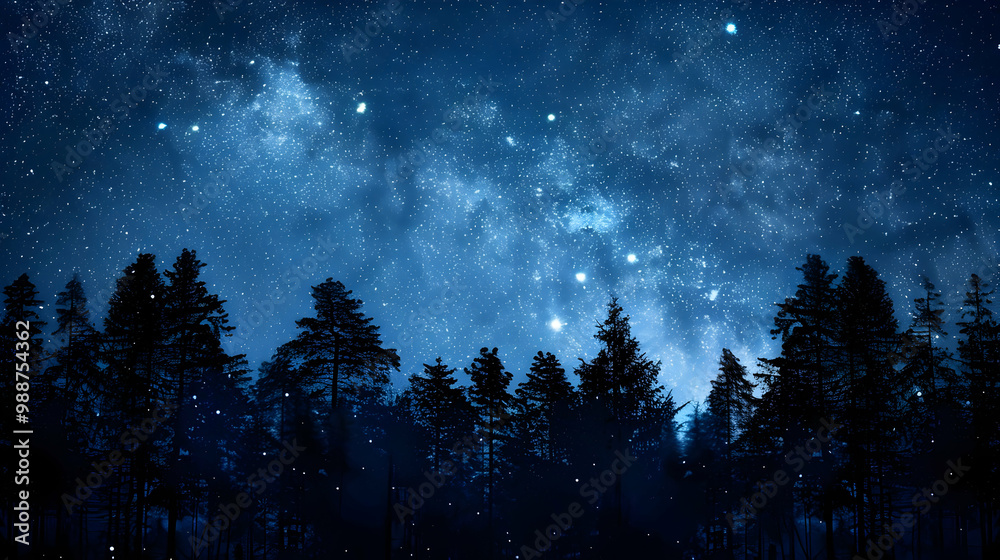 Fototapeta premium Milky Way Over a Silhouetted Forest - Night Sky Photography