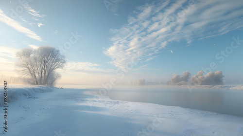 Winter Wonderland: A Serene Riverbank Scene