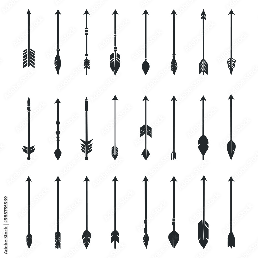 Bow arrow black icons set. Archery symbol. Archer medieval target warrior weapon indian feather vintage arrow. Hunt longbow sign. Simple black and white flat style isolated vector clipart collection Bow arrow black icons set. Archery symbol. Archer medieval target warrior weapon indian feather vintage arrow. Hunt longbow sign. Simple black and white flat style isolated vector clipart collection