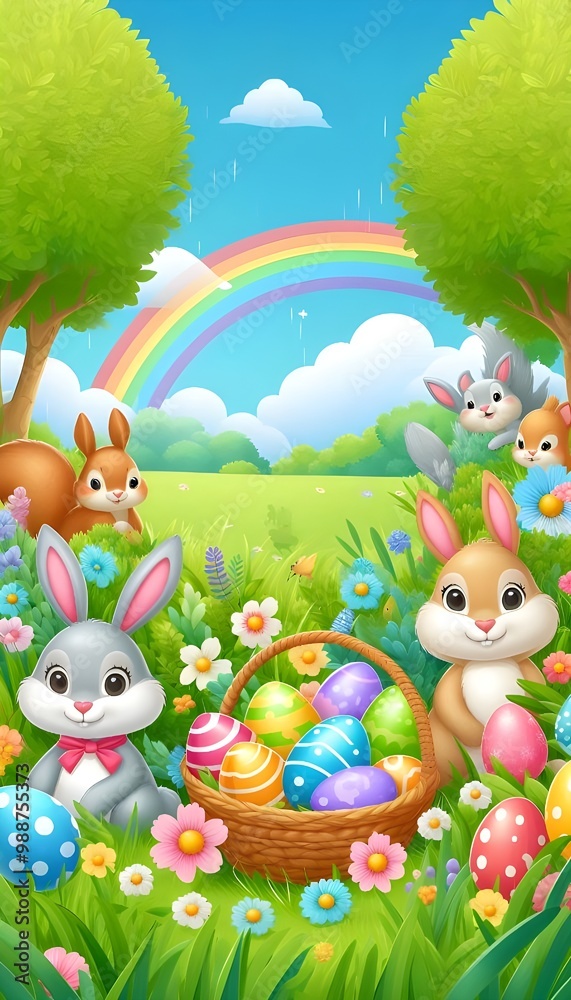 Fototapeta premium Easter bunny with Easter eggs illustration 
