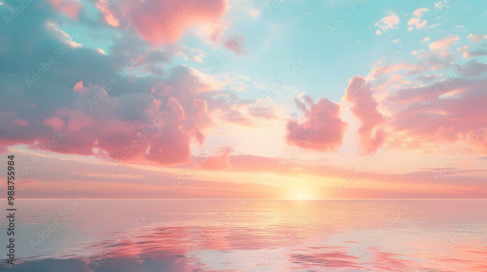 Stunning Sunset Over Calm Ocean with Pink Clouds Stunning Sunset Over Calm Ocean with Pink Clouds