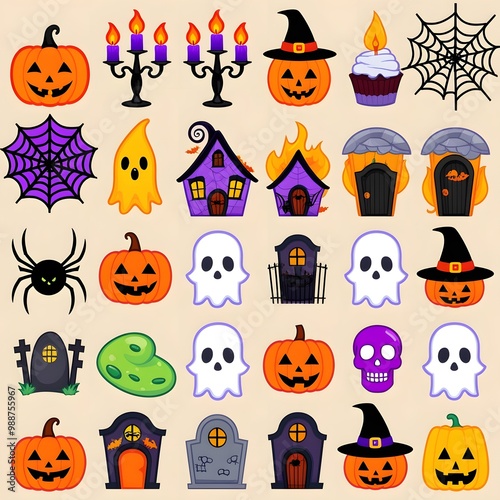 Halloween element collection with white background