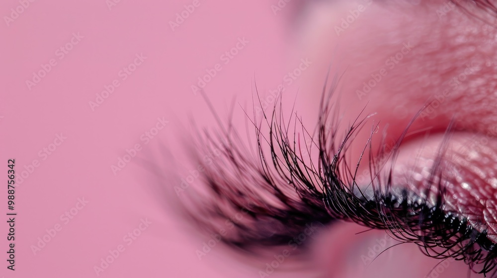 Fototapeta premium Eyelash Background. Whipped Lash Extension Brush in Beautiful Makeup Application