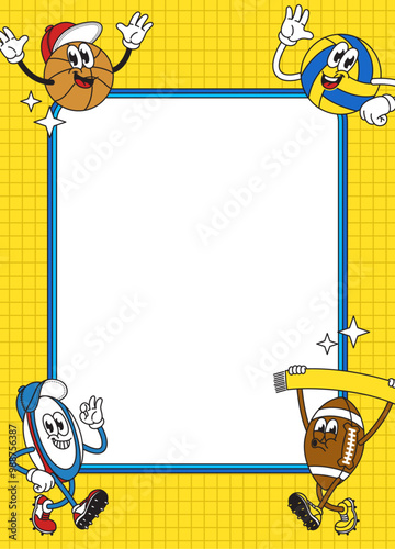 Frame Background with Sport Character in Retro Style