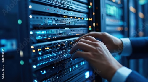 IT Professional Configuring Network Equipment in Data Center