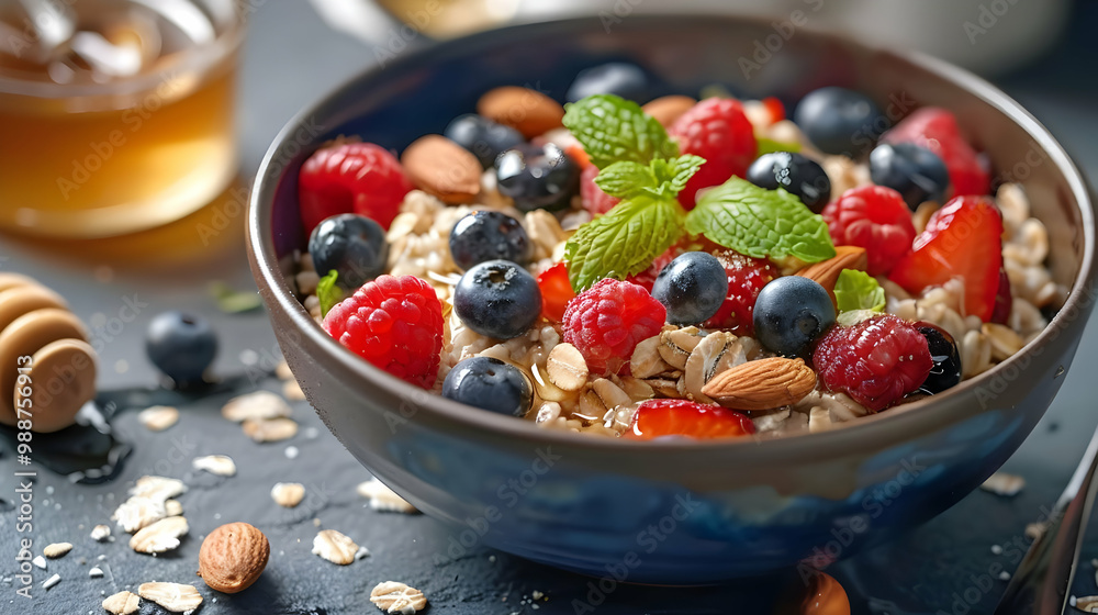 Delicious Oatmeal with Berries, Almonds, and Honey Delicious Oatmeal with Berries, Almonds, and Honey