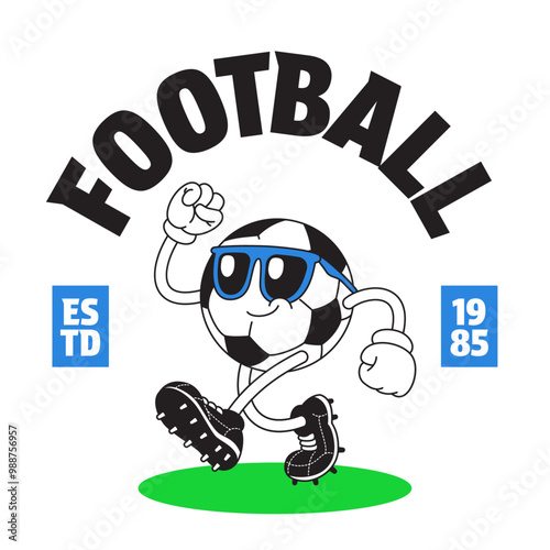 Happy Football Mascot Character in Retro Style