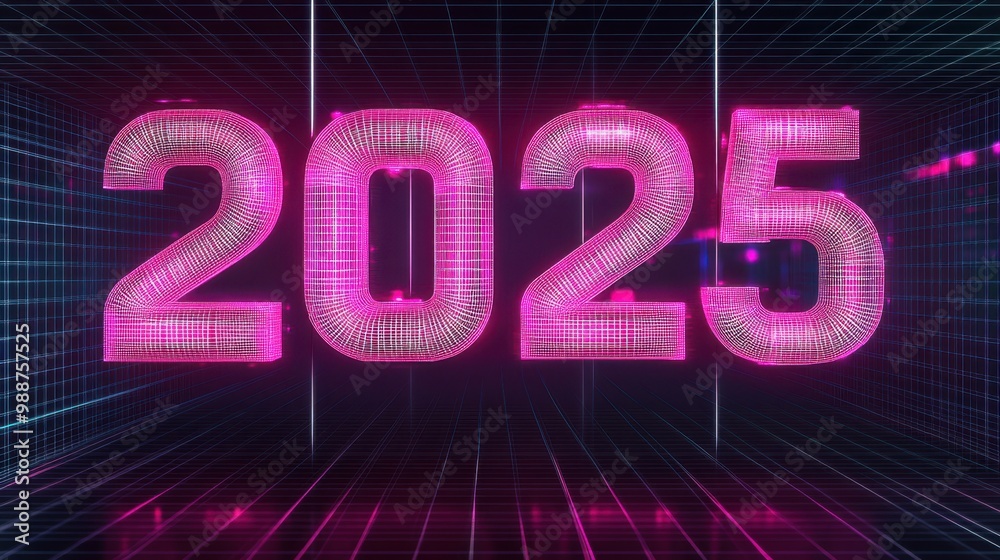 Vibrant Neon Lights Displaying Year 2025 in Cyberpunk Setting Vibrant Neon Lights Displaying Year 2025 in Cyberpunk Setting