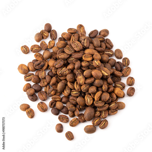 Roasted coffee beans isolated on a white background