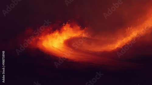 A dramatic wave of fire swirling in a dark atmospheric setting.