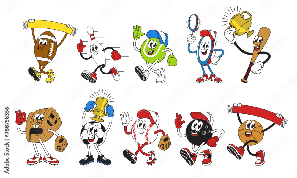 Obraz premium Set of Happy Sport Mascot Ball Cartoon Character