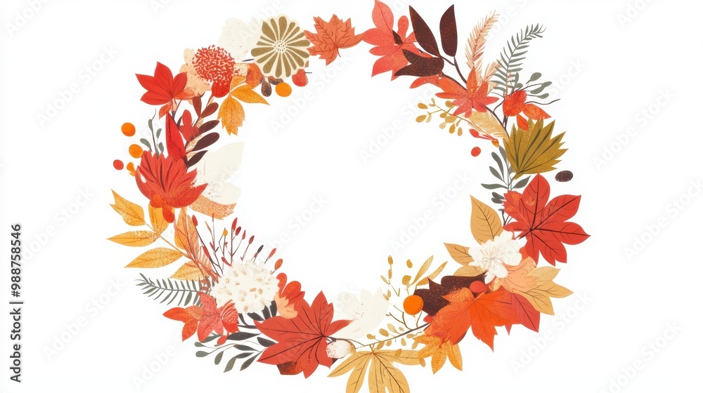 Autumn Floral Wreath: Vibrant Collection of Fall Foliage and Flowers Autumn Floral Wreath: Vibrant Collection of Fall Foliage and Flowers