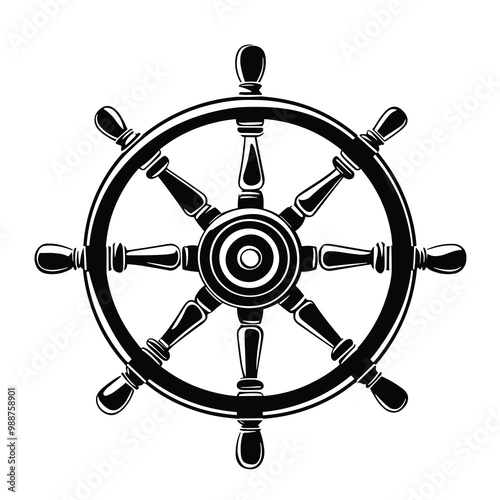 Steering hand wheel ship on white background, vector