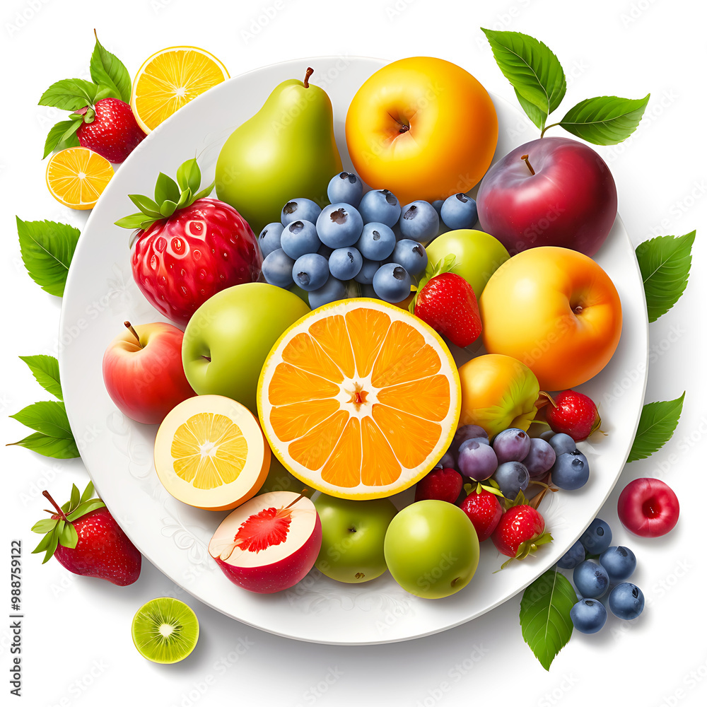 Fruits in the plate variant and colourful background Fruits in the plate variant and colourful background