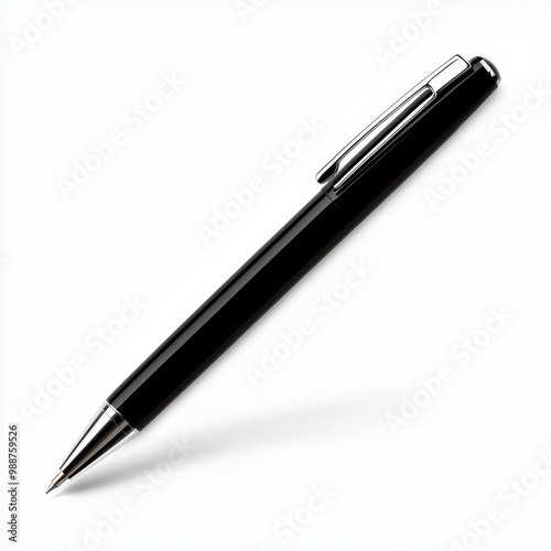 A black ballpoint pen with a silver clip photo