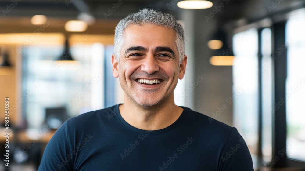 Fototapeta premium Confident Mature Man Smiling in Modern Office Environment