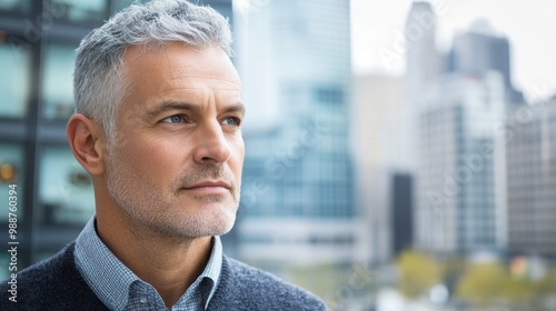 Confident Mature Businessman Contemplating Future in Urban Setting