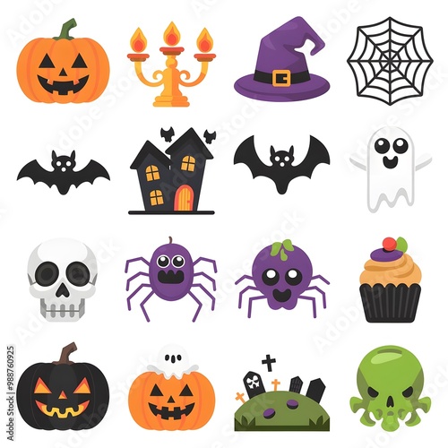 Halloween element collection with white background