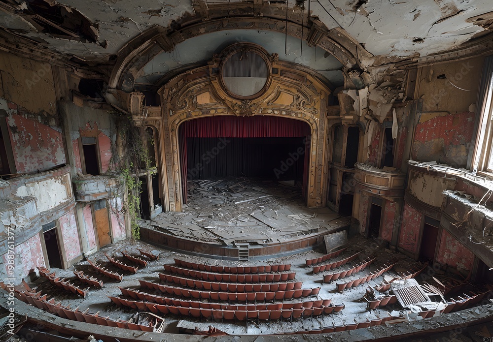 Obraz premium Abandoned Theater with Collapsed Ceiling