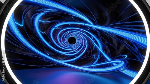 The Unique Pattern of Blue Neon Light Lines, Different Dimension, Long Exposure Photography, Light Painting Photography, Art Photography, Black and Blue Background, Unique Background