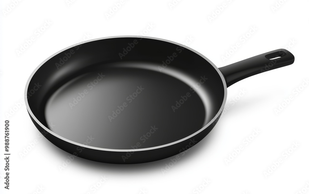 A non-stick frying pan with a black grip A non-stick frying pan with a black grip