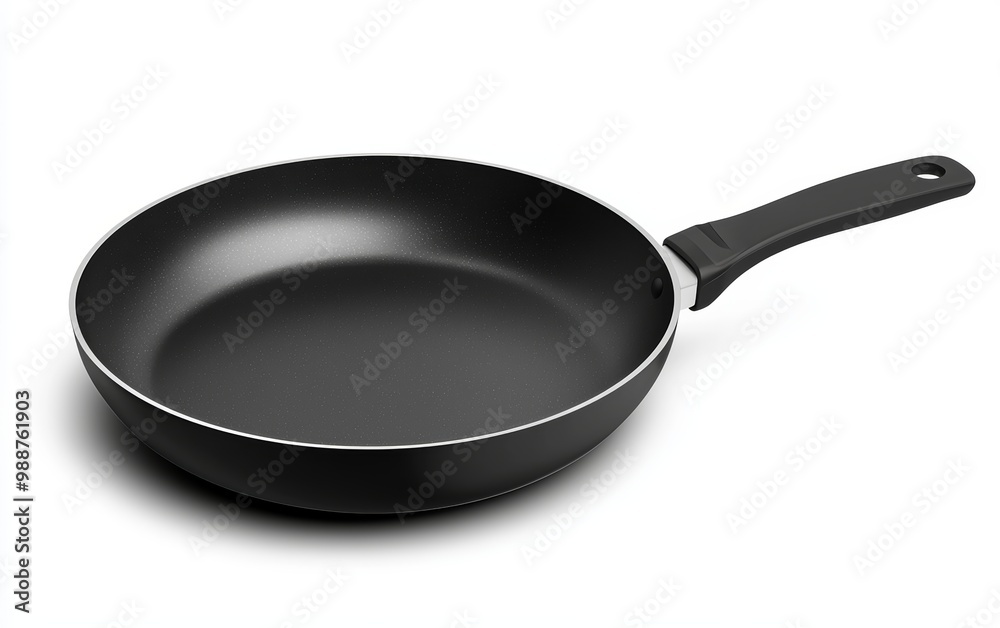A non-stick frying pan with a black grip A non-stick frying pan with a black grip