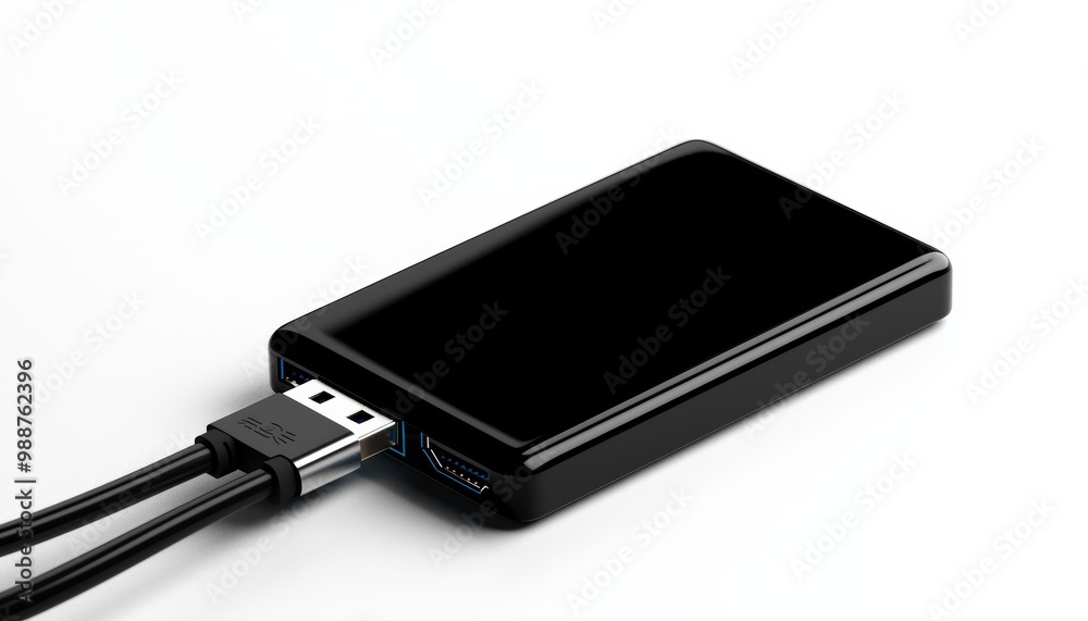 A portable hard drive with a USB cable attached A portable hard drive with a USB cable attached