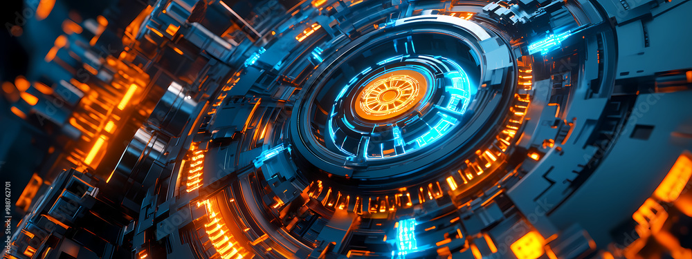 Obraz premium Complex Futuristic Gear System in High-Tech Setting