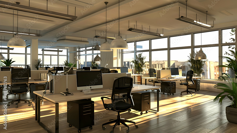 Modern Open Plan Office with City Views and Natural Light Modern Open Plan Office with City Views and Natural Light