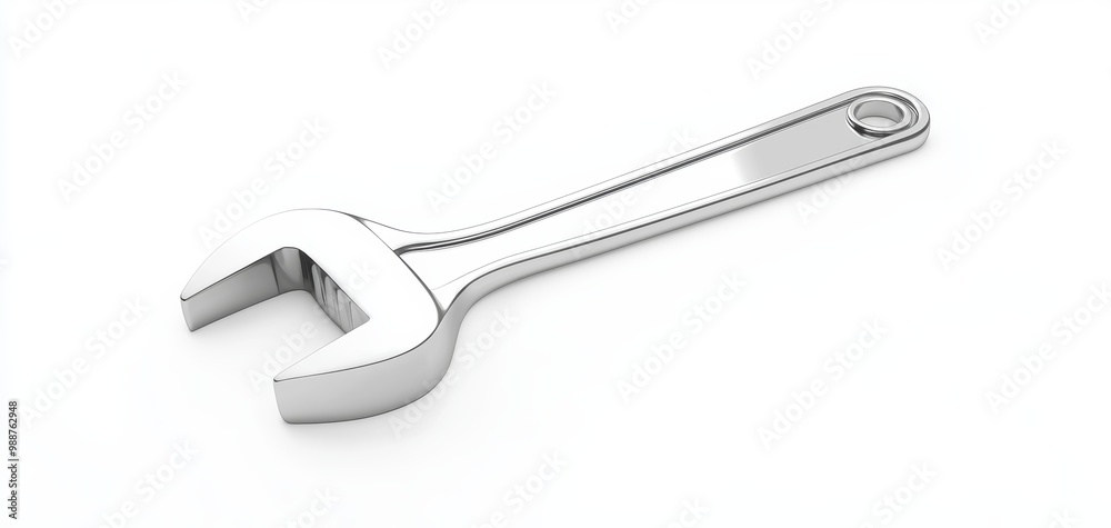 A shiny silver wrench with a smooth grip A shiny silver wrench with a smooth grip