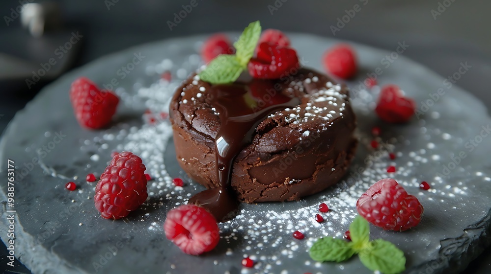 A chic cocoa lava pie featuring a melting core A chic cocoa lava pie featuring a melting core