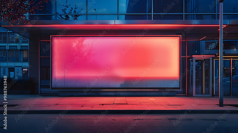 Modern Building with Neon Lights in Cityscape at Night Modern Building with Neon Lights in Cityscape at Night