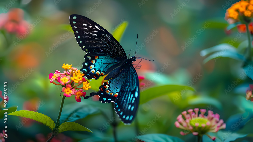 Vibrant Blue Butterfly on Colorful Flower Vibrant Blue Butterfly on Colorful Flower
