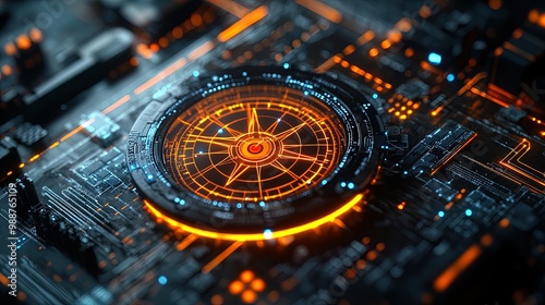 Wallpaper Mural Futuristic Compass Display: An Advanced Electronic Gadget with Geometric Glow Perfect for Sporty Interior Posters and Tech Enthusiasts Torontodigital.ca