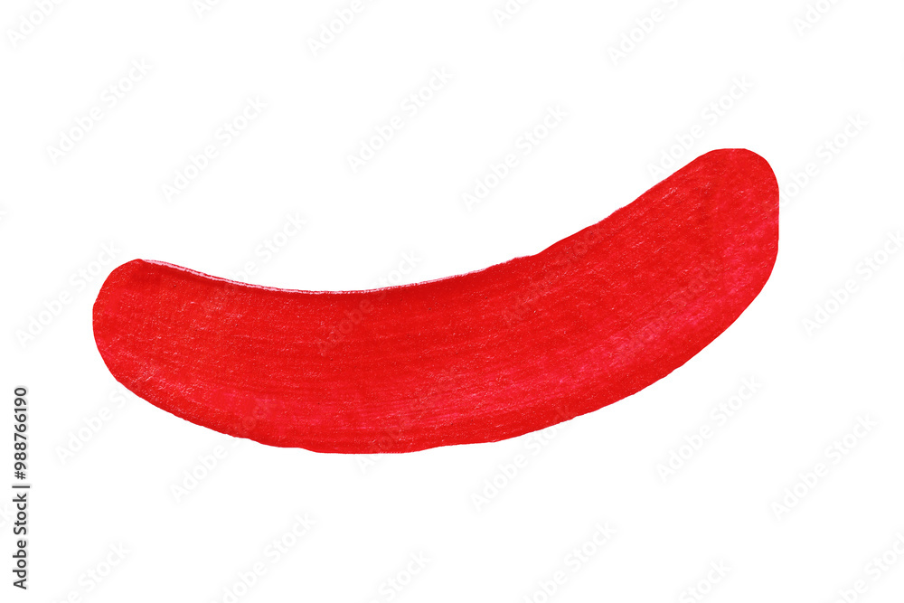 Close up vibrant red paint stroke set against with transparent image of PNG format extension.