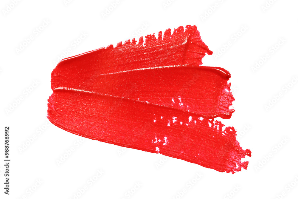 Close up vibrant red paint stroke set against with transparent image of PNG format extension.