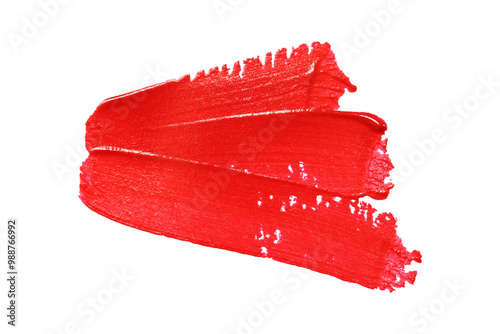 Obraz na płótnie Close up vibrant red paint stroke set against with transparent image of PNG format extension. w salonie