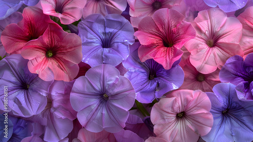 Close-up of Vibrant Pink and Purple Petunia Flowers