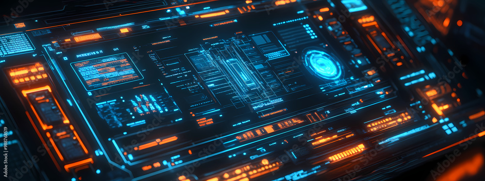 Obraz premium Real-Time Analytics Interface with Neon Highlights