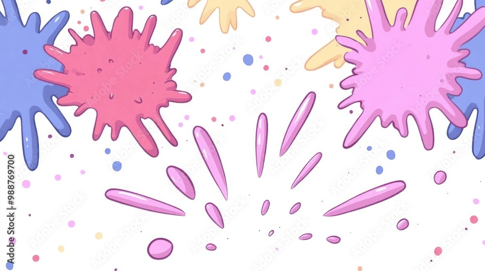 Colorful splashes and droplets on a white background, creating a playful and vibrant design. Colorful splashes and droplets on a white background, creating a playful and vibrant design.