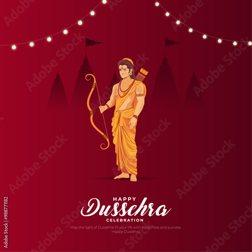 Happy Dussehra Vector Design. Lord Rama killing Ravana in Dussehra,Vijayadashami. Dussehra Poster Design Vector Illustration. Festival of India.