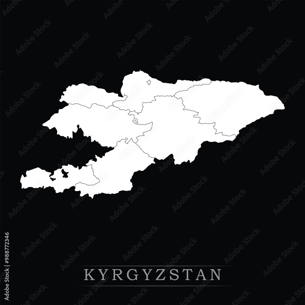 White political maps of Kyrgyzstan isolated on black background. White political maps of Kyrgyzstan isolated on black background.